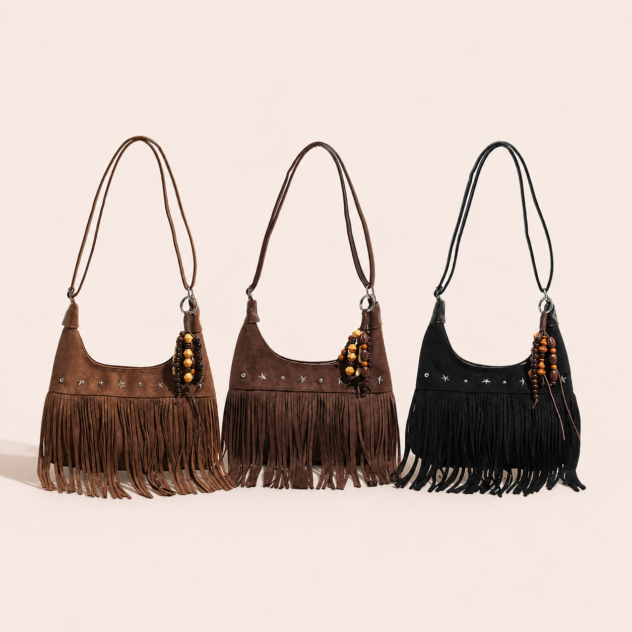 Western Boho Faux Suede Fringe Shoulder Bag