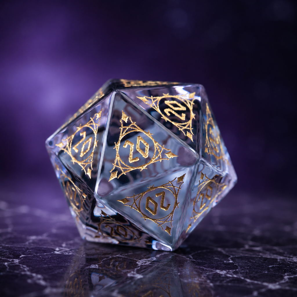 Mystic Gold Cat’s Eye Crystal D20 Dice