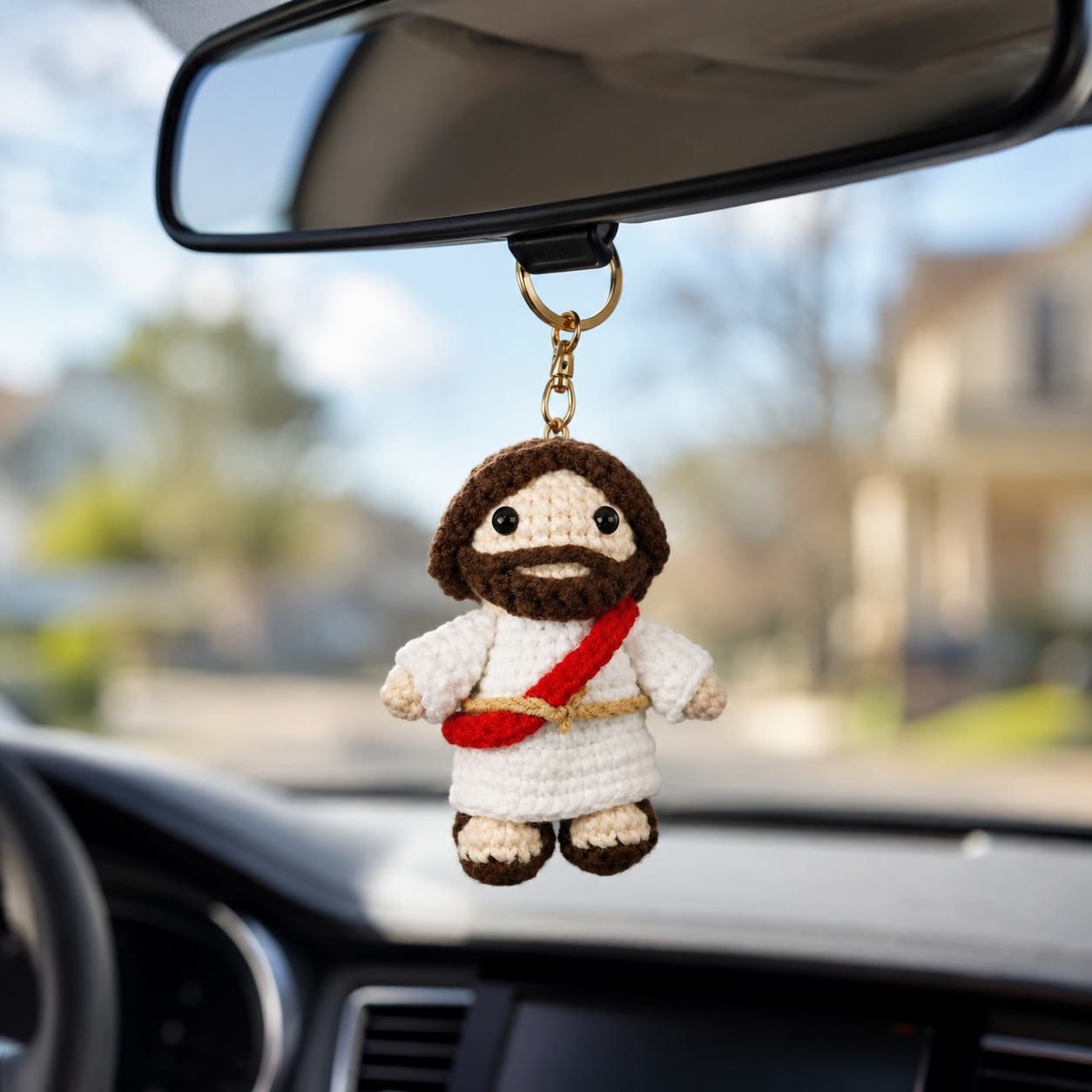 Handmade Crochet Jesus Keychain Car Charm