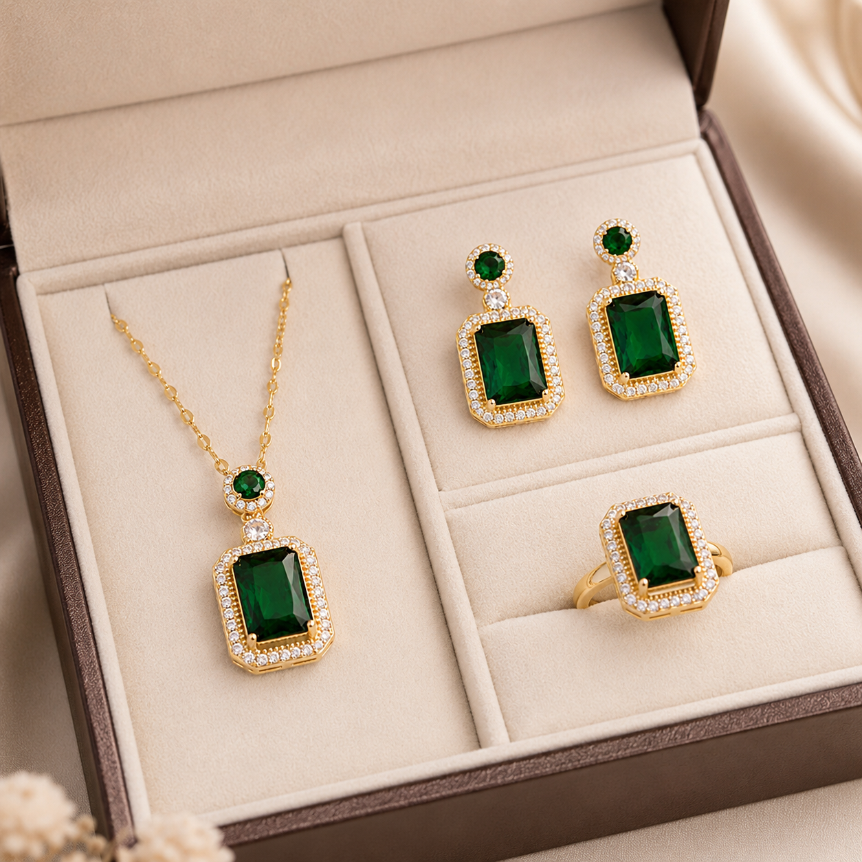 Emerald Green Vintage Jewelry Set for Women