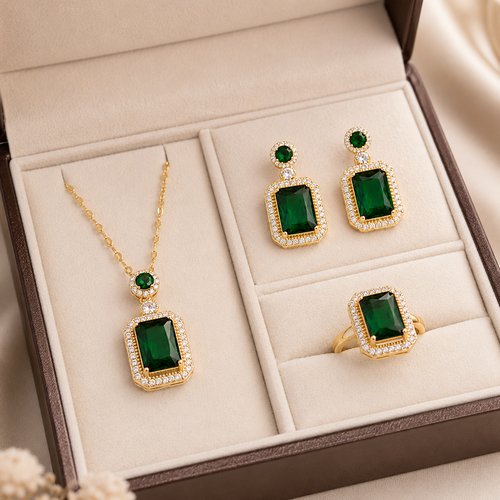 Emerald Green Vintage Jewelry Set for Women
