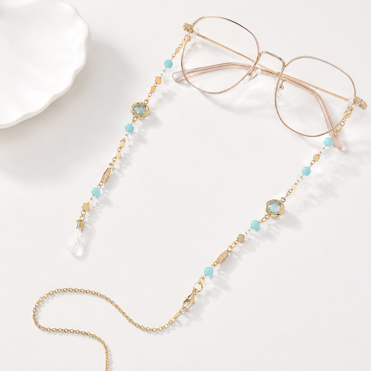 Chic Beaded Eyeglass Chain with Gold-Tone Gemstone Accents