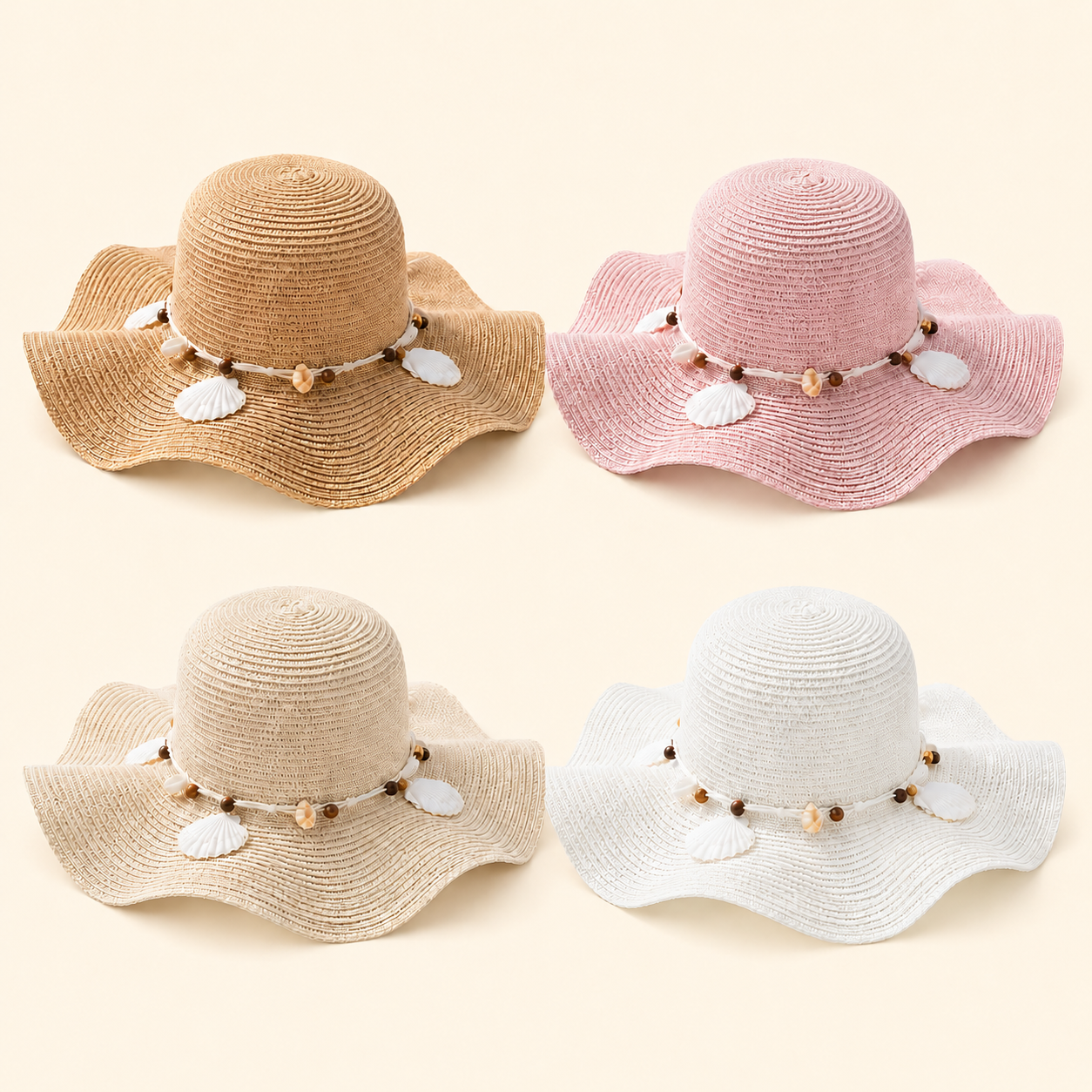 Boho Shell Wide Brim Straw Sun Hat for Women