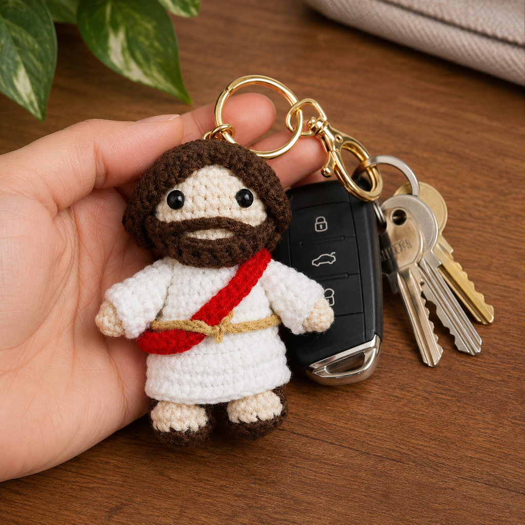 Handmade Crochet Jesus Keychain Car Charm