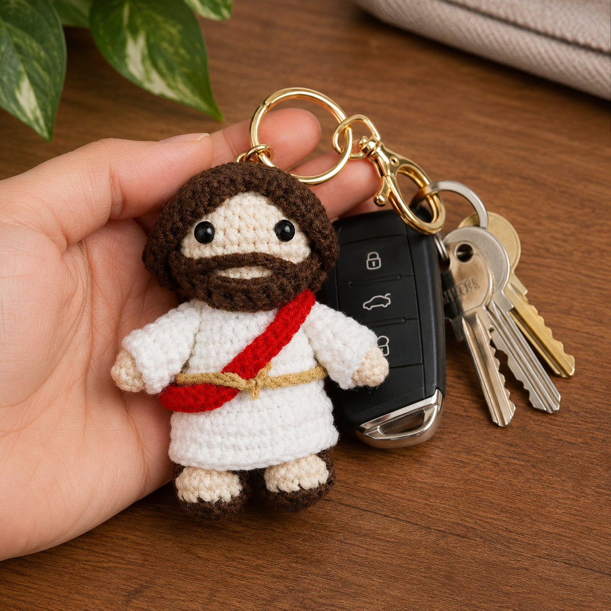 Handmade Crochet Jesus Keychain Car Charm