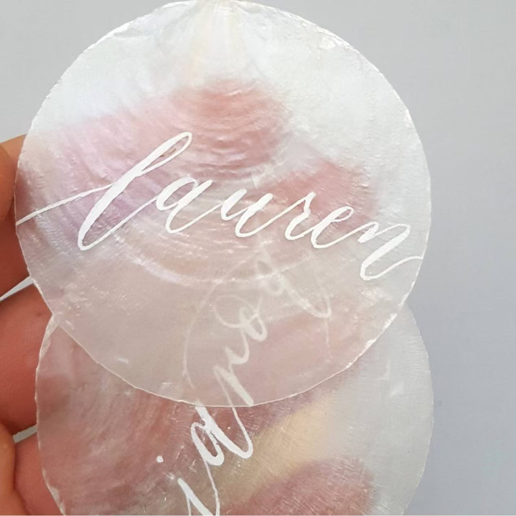 Personalized Mother of Pearl Place Card for Wedding Reception