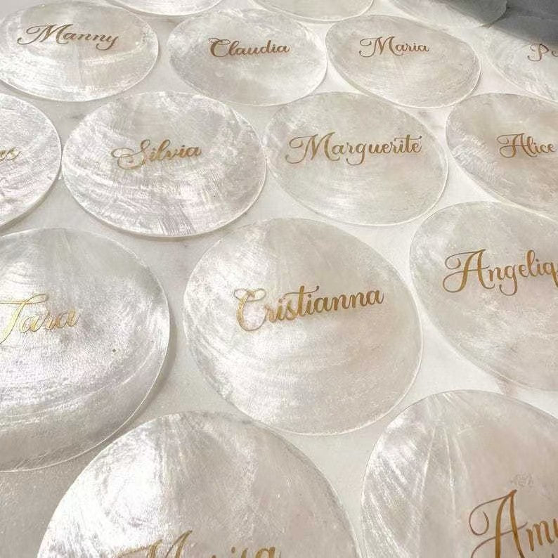 Personalized Mother of Pearl Place Card for Wedding Reception
