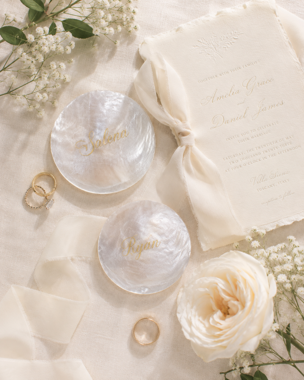 Personalized Mother of Pearl Place Card for Wedding Reception