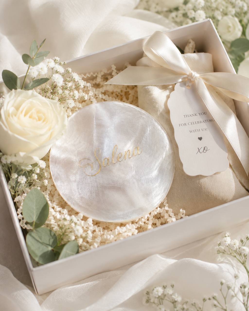 Personalized Mother of Pearl Place Card for Wedding Reception
