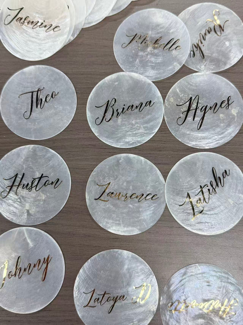 Personalized Mother of Pearl Place Card for Wedding Reception