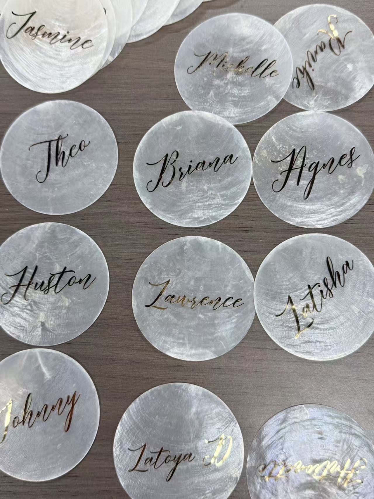 Personalized Mother of Pearl Place Card for Wedding Reception