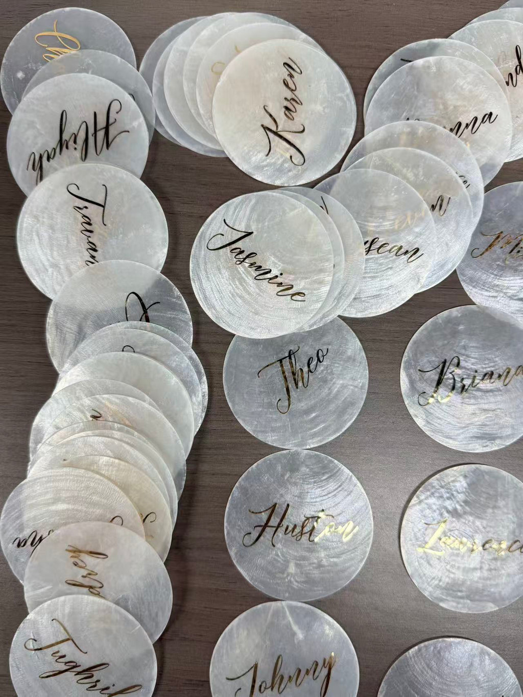 Personalized Mother of Pearl Place Card for Wedding Reception
