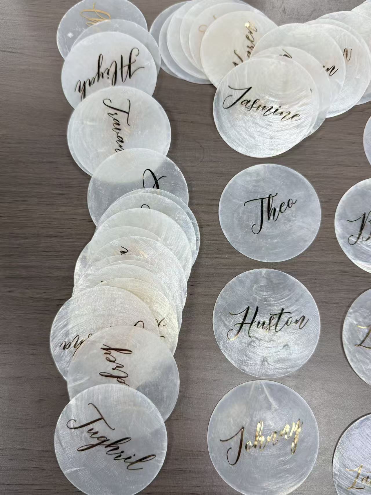 Personalized Mother of Pearl Place Card for Wedding Reception