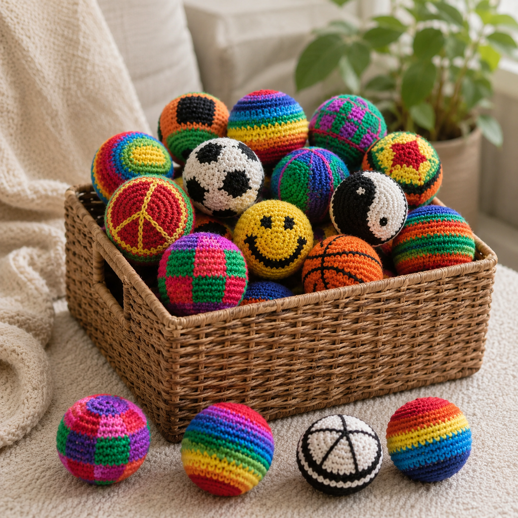 Handmade Crochet Hacky Sack Balls - Random Color Footbag Mix