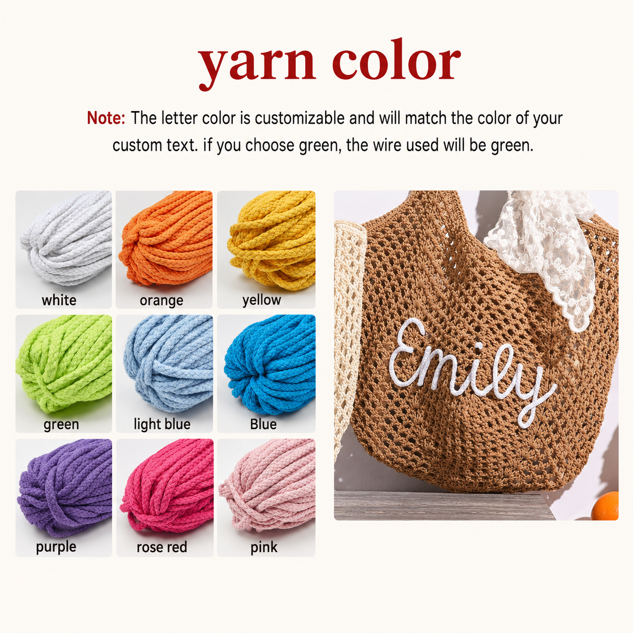 Personalized Crochet Tote Bag with Custom Name and Color Options