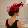 Red Feather Fascinator Hat for Derby, Weddings & Tea Parties