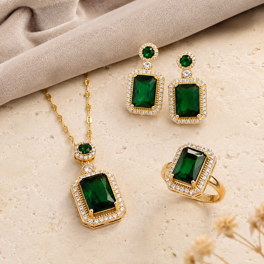 Emerald Green Vintage Jewelry Set for Women