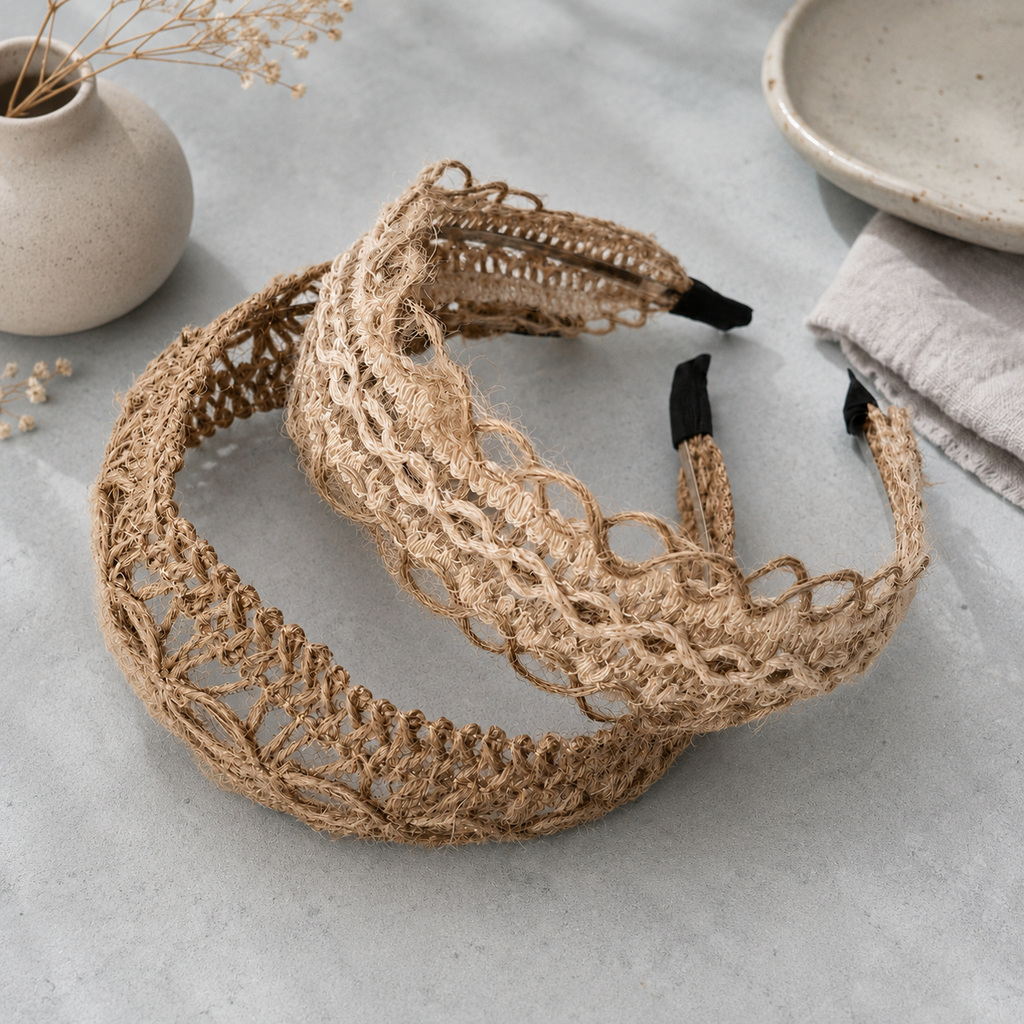 Handwoven Raffia Headband for Boho Summer Hair Styling