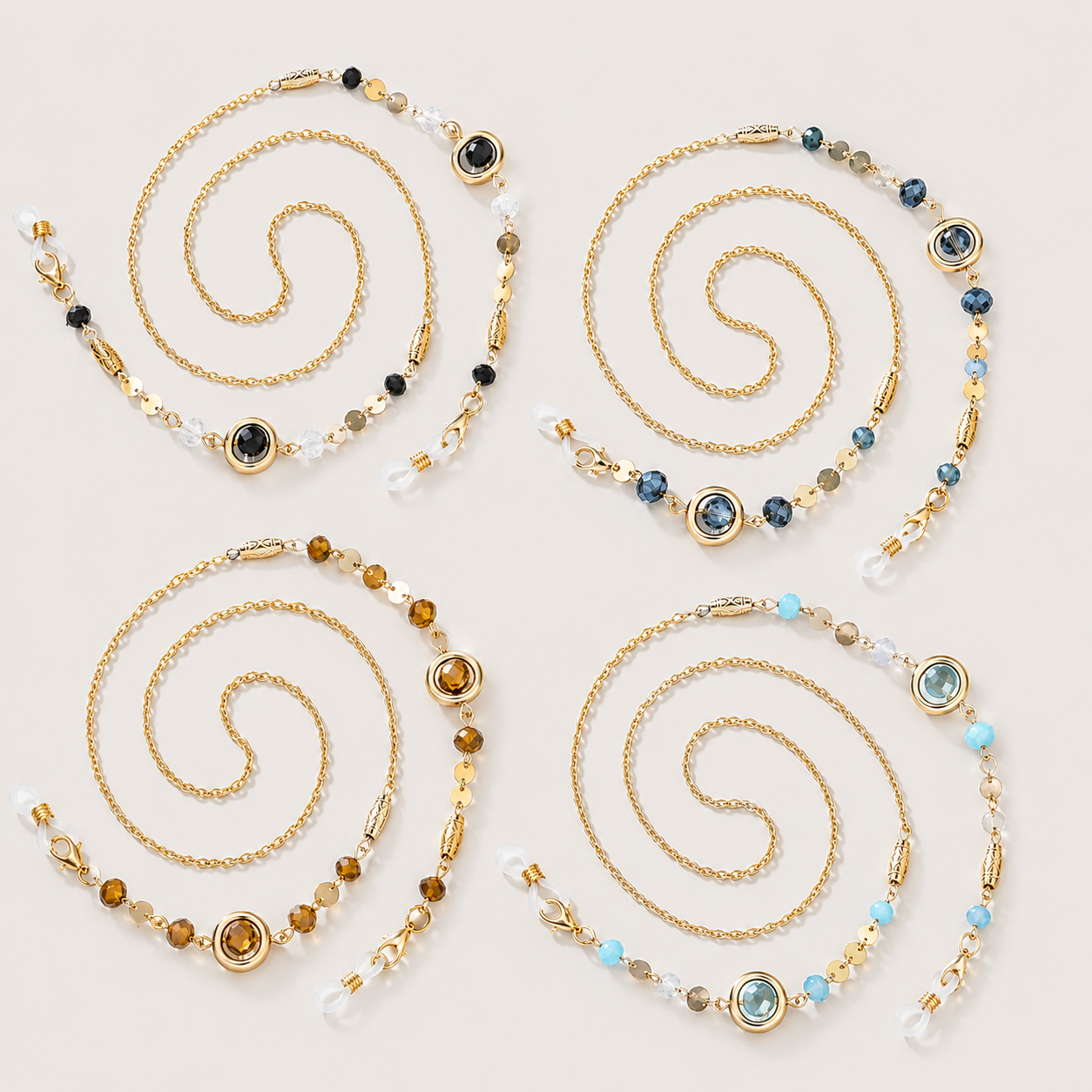 Chic Beaded Eyeglass Chain with Gold-Tone Gemstone Accents