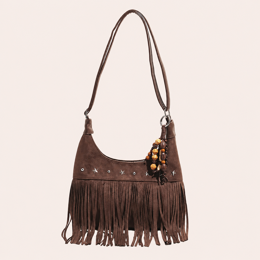 Western Boho Faux Suede Fringe Shoulder Bag