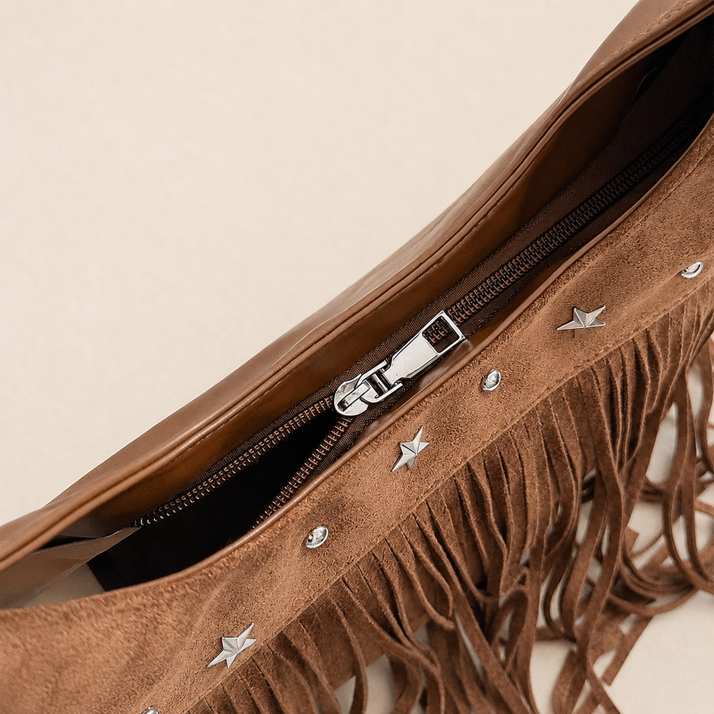 Western Boho Faux Suede Fringe Shoulder Bag