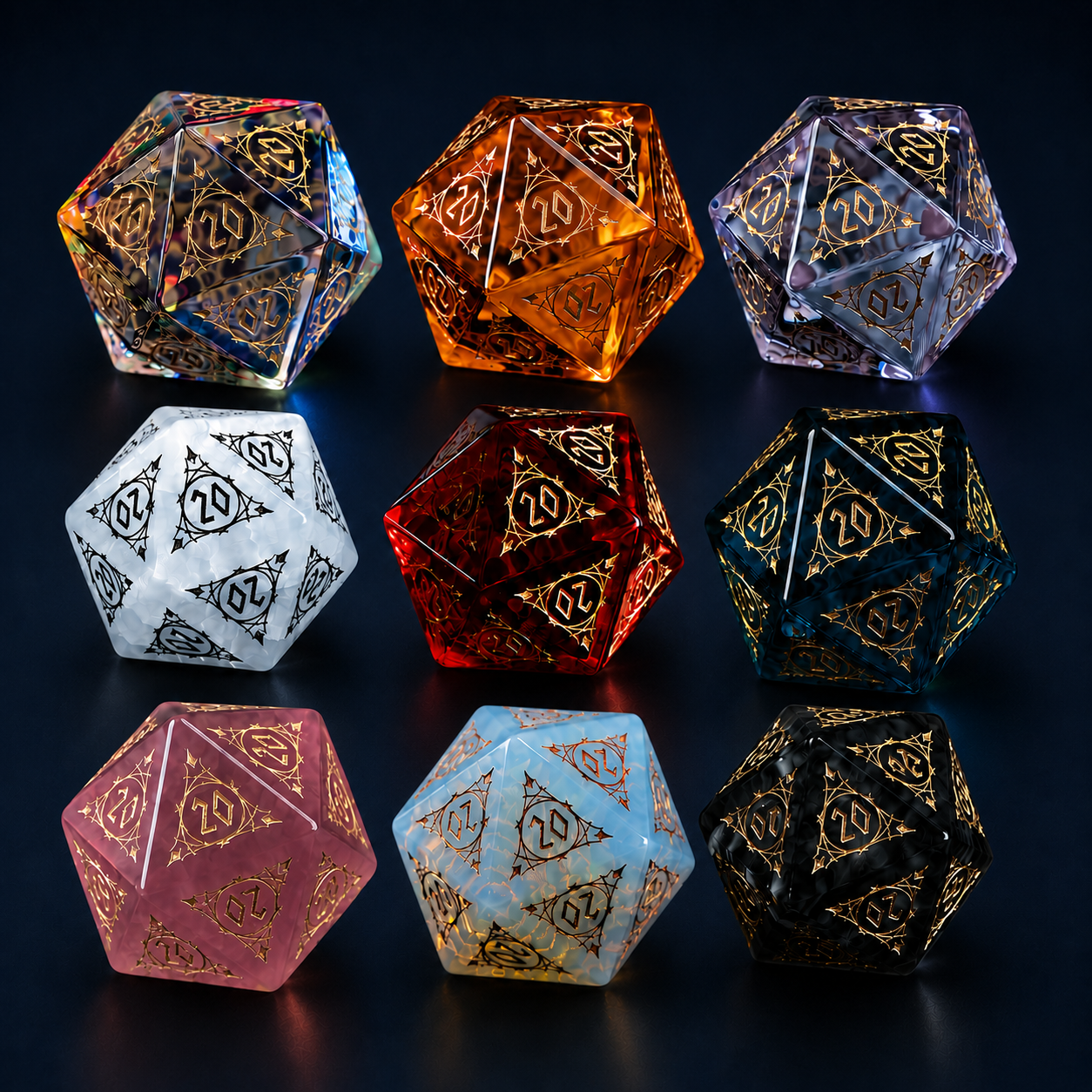Mystic Gold Cat’s Eye Crystal D20 Dice