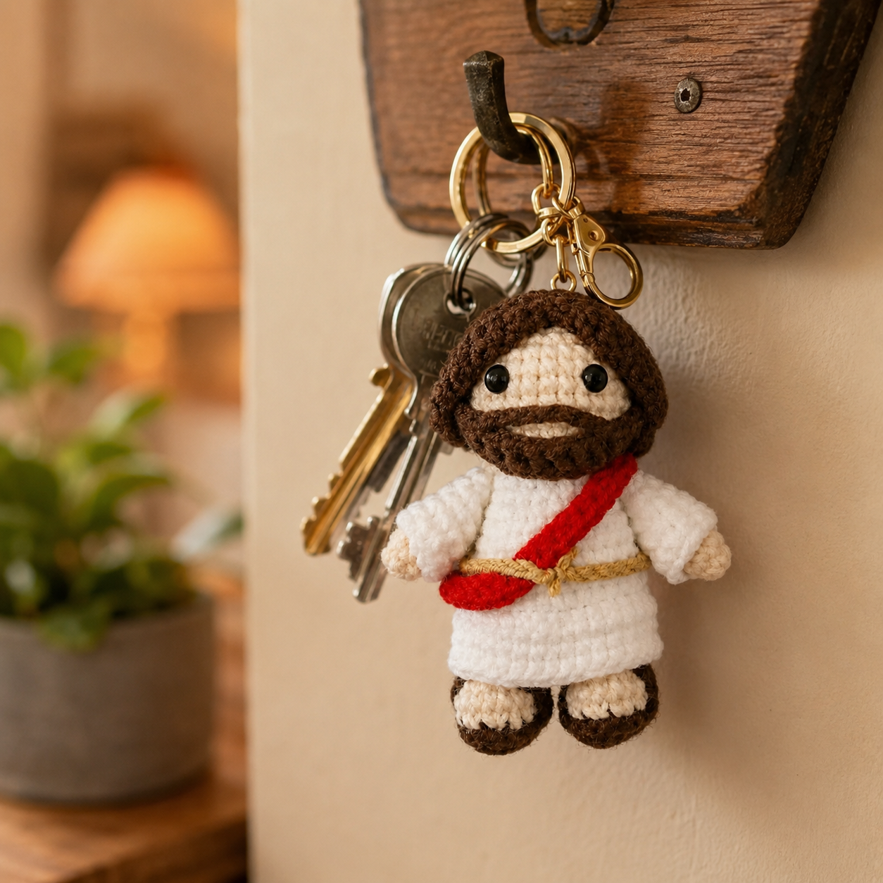 Handmade Crochet Jesus Keychain Car Charm