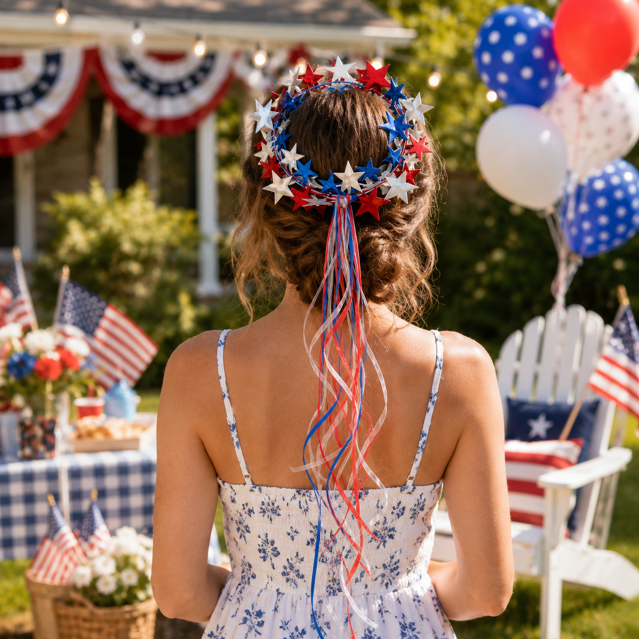 Patriotic Star Wreath Garland for 4th of July Decor