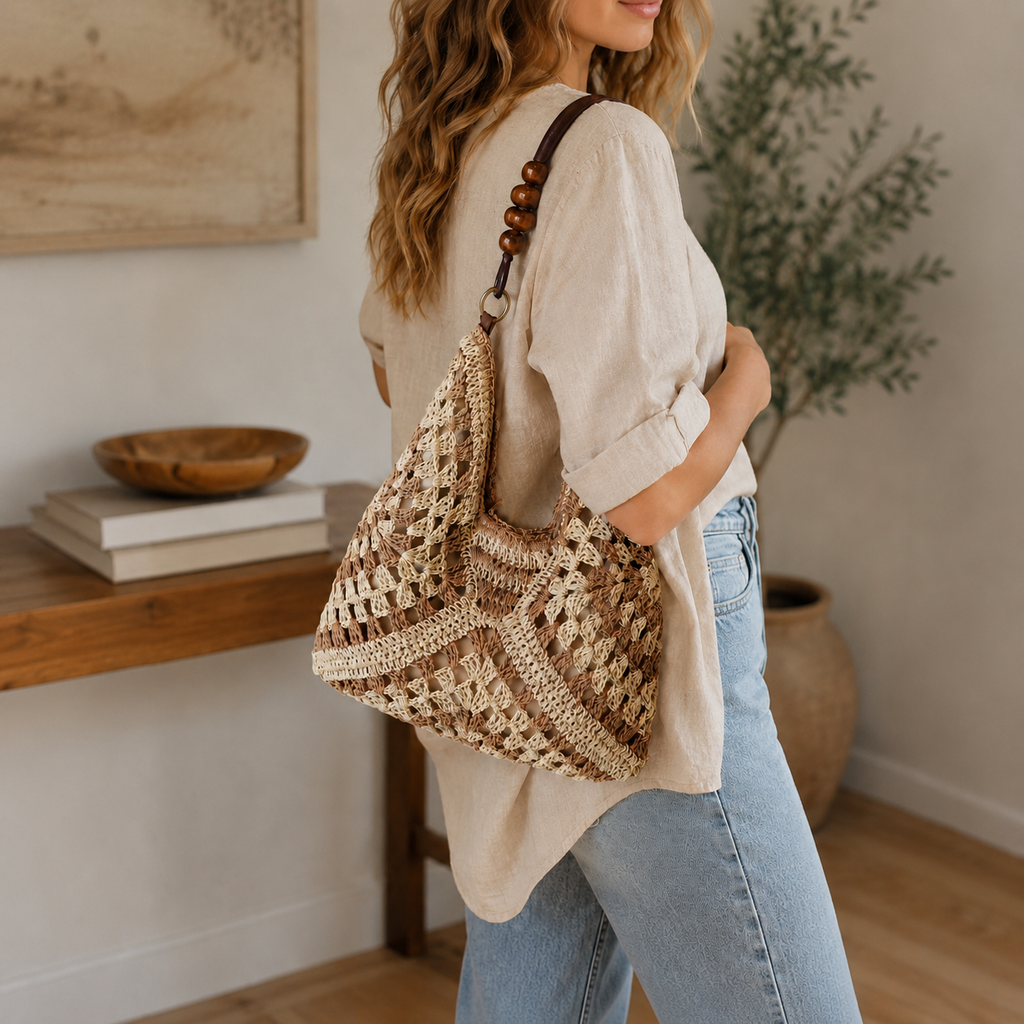 Boho Crochet Hobo Bag for Beach Days and Summer Outfits