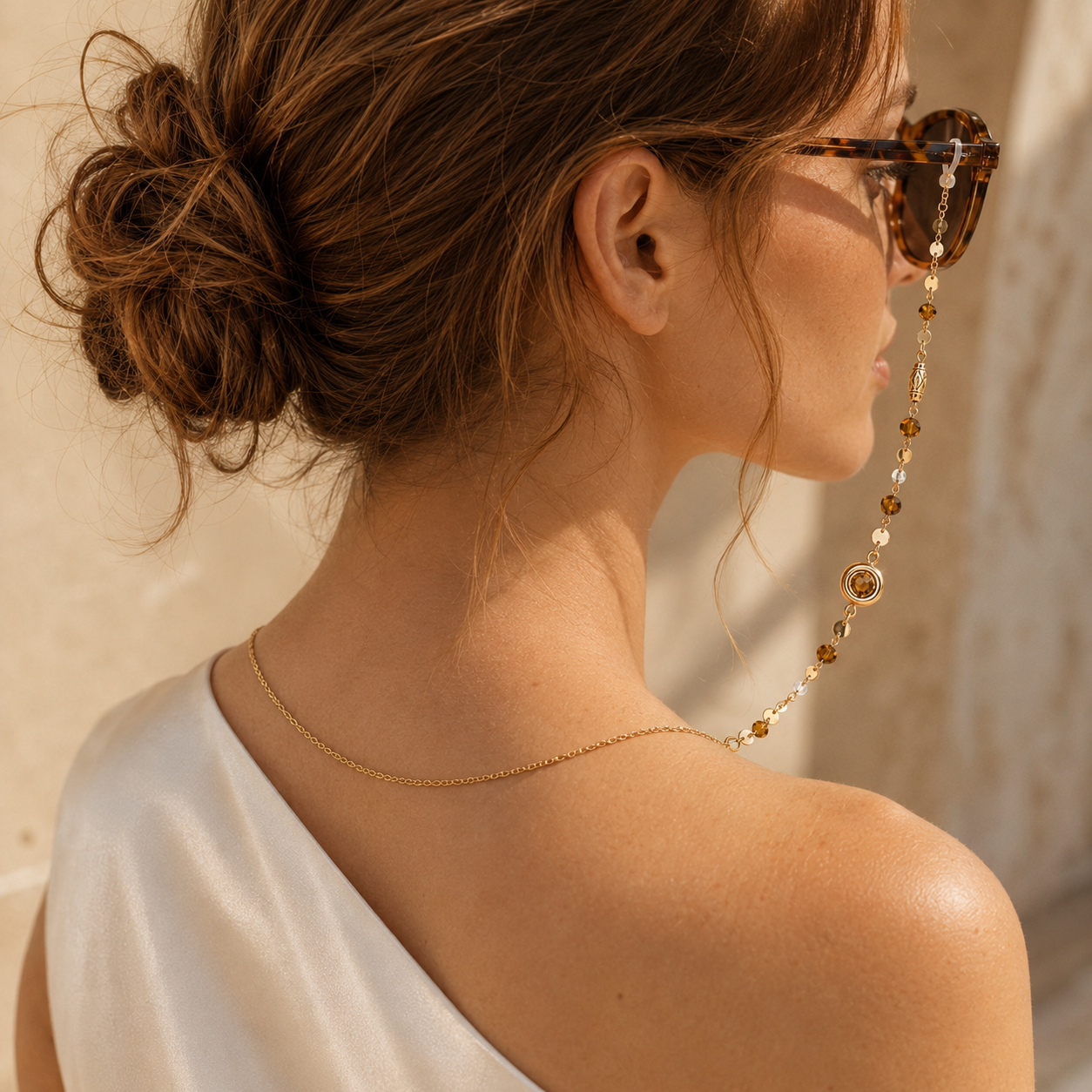Chic Beaded Eyeglass Chain with Gold-Tone Gemstone Accents