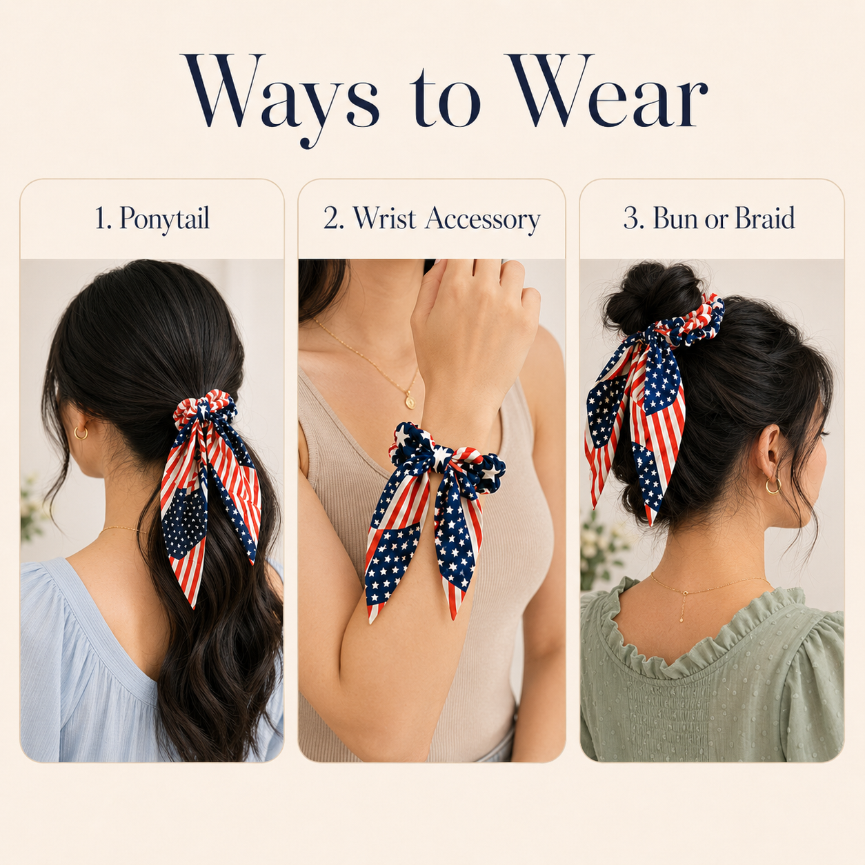 Patriotic Bow Scrunchie Hair Tie with Tails