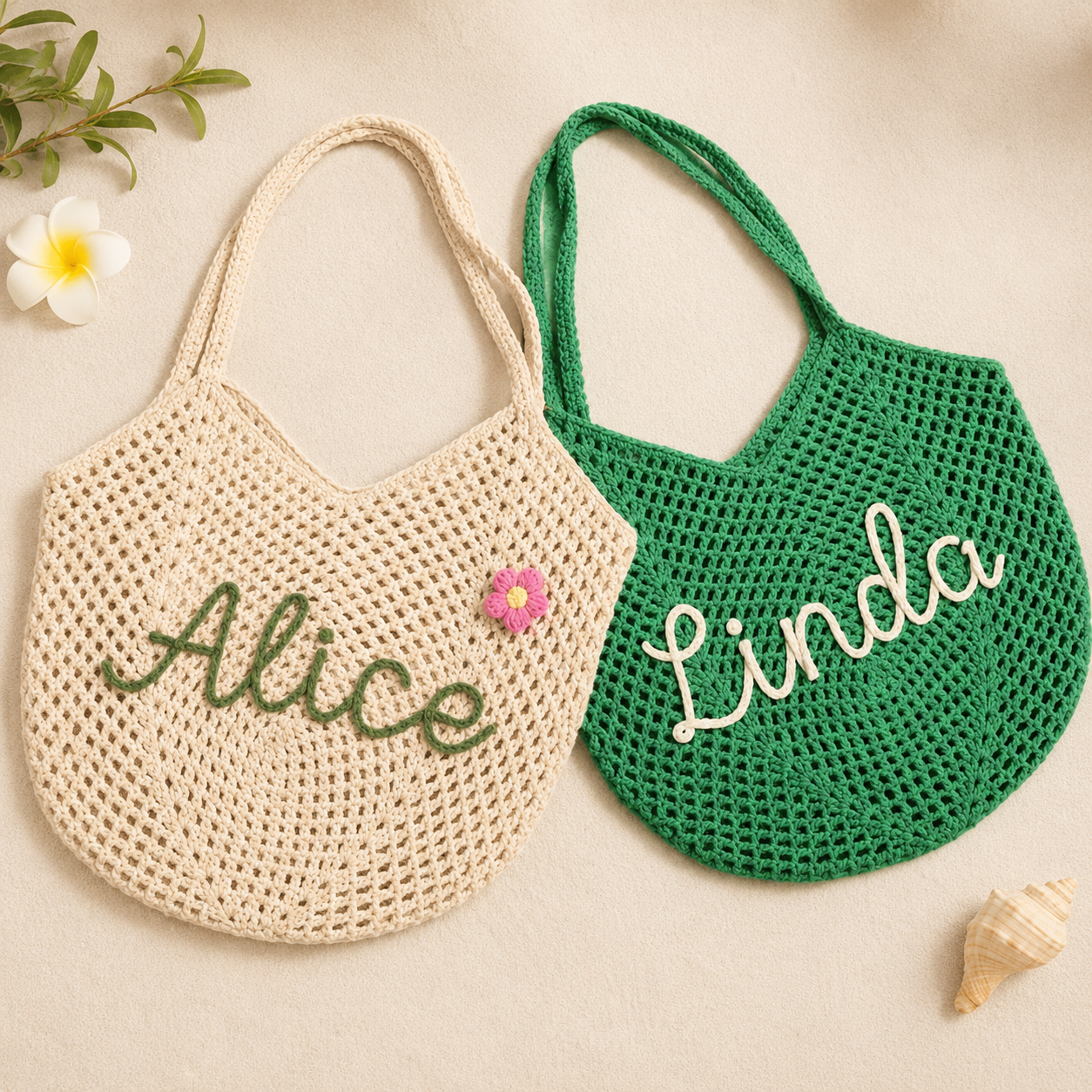 Personalized Crochet Tote Bag with Custom Name and Color Options