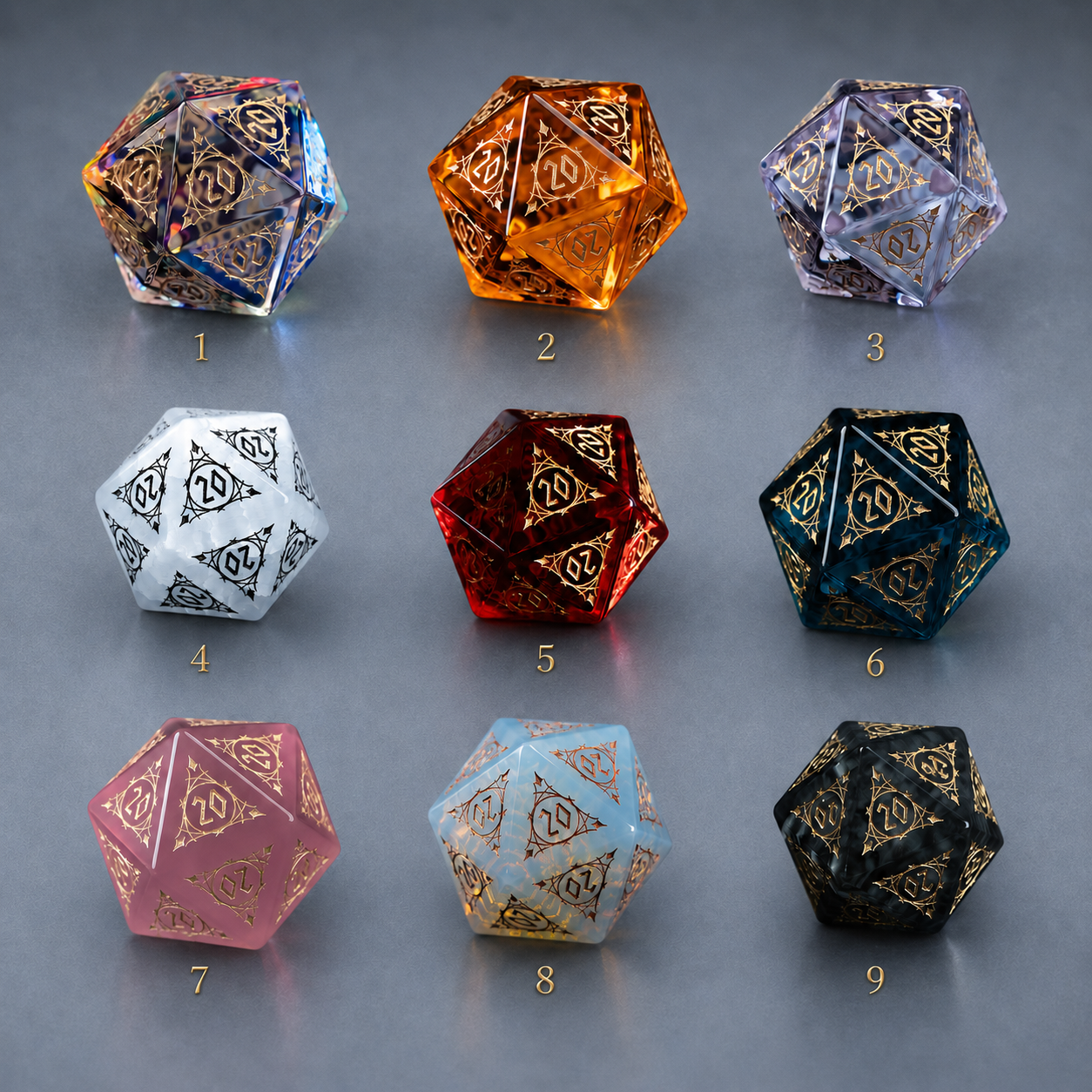 Mystic Gold Cat’s Eye Crystal D20 Dice
