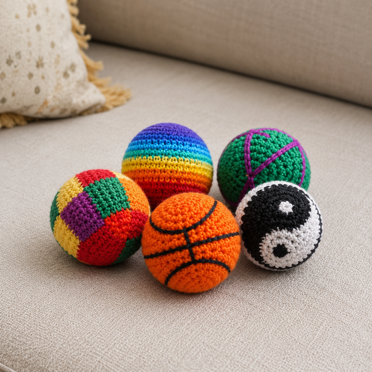 Handmade Crochet Hacky Sack Balls - Random Color Footbag Mix