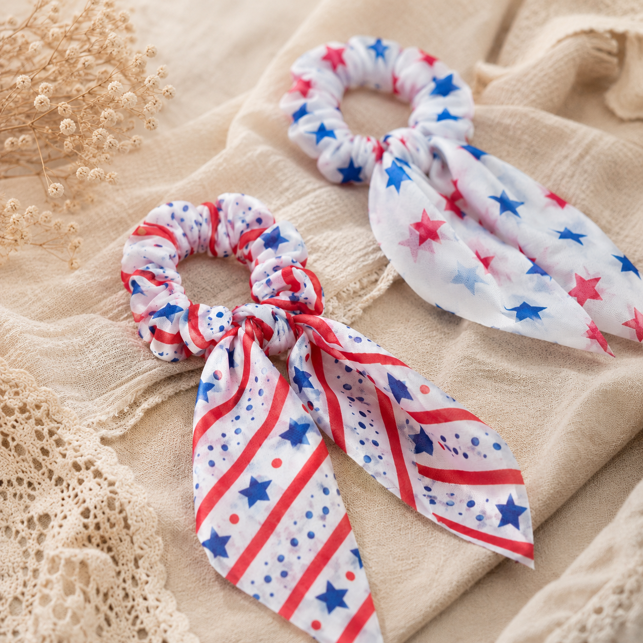 Patriotic Scrunchie Hair Tie with Tails