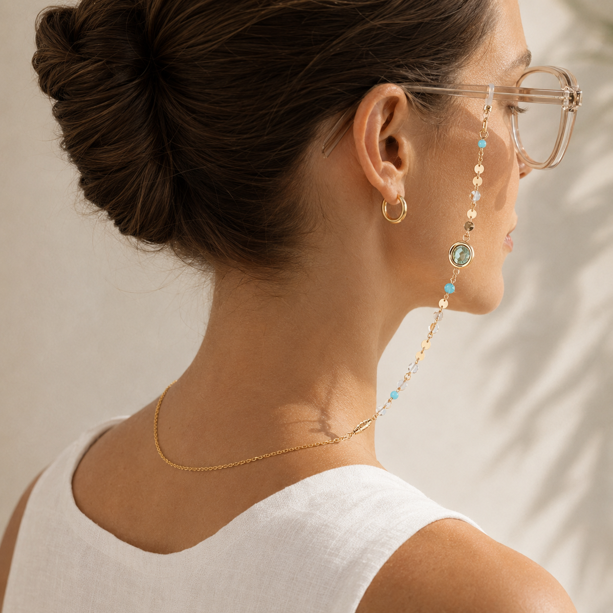 Chic Beaded Eyeglass Chain with Gold-Tone Gemstone Accents