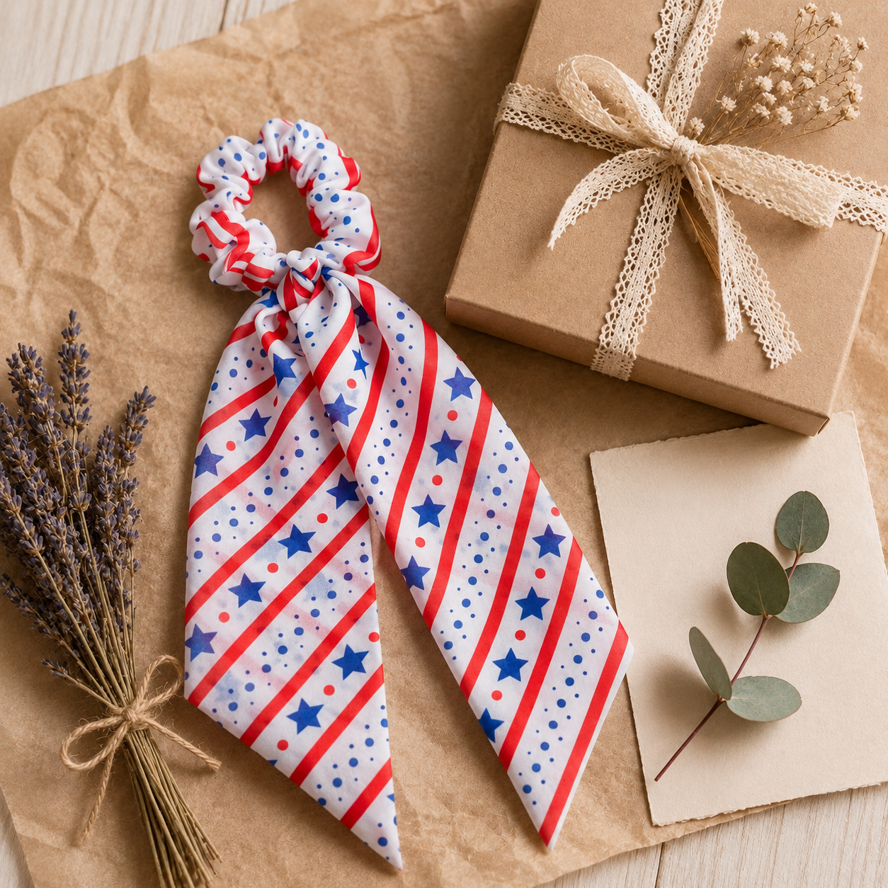 Patriotic Scrunchie Hair Tie with Tails