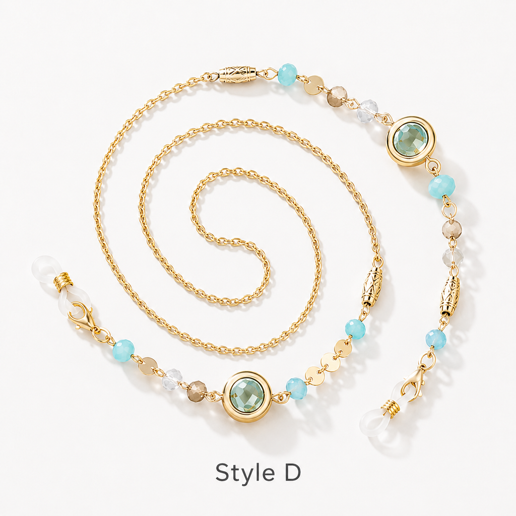Chic Beaded Eyeglass Chain with Gold-Tone Gemstone Accents
