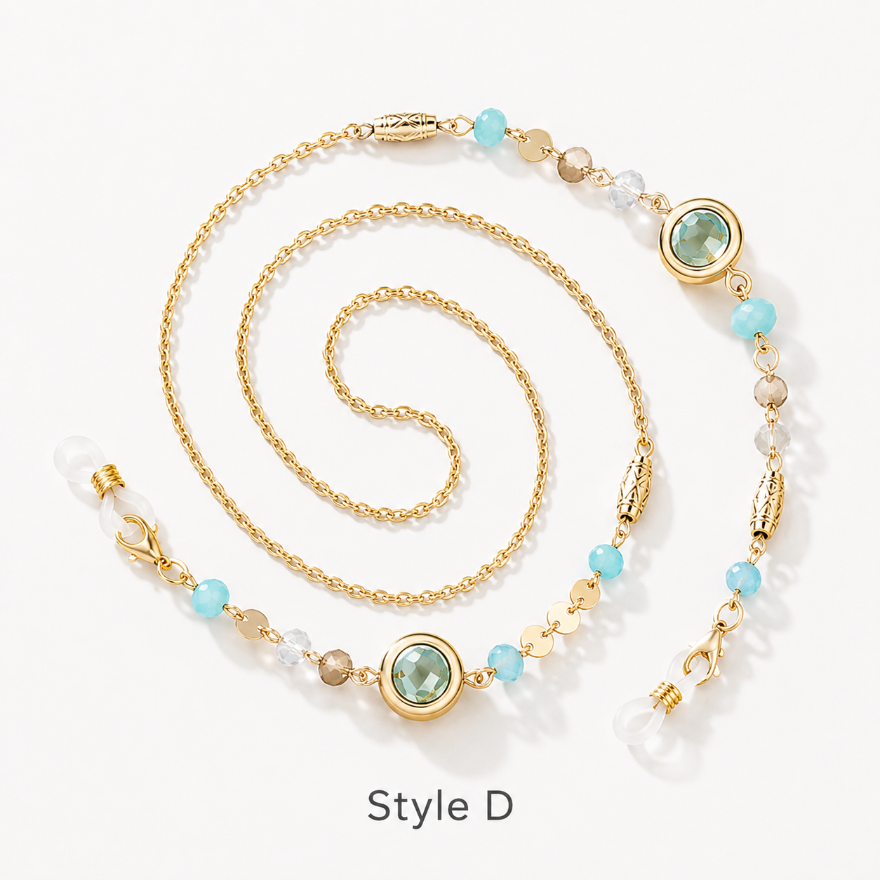 Chic Beaded Eyeglass Chain with Gold-Tone Gemstone Accents