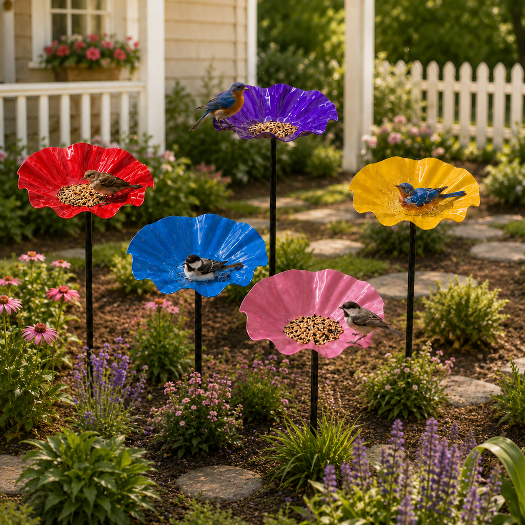 Handmade Metal Flower Bird Bath Garden Stake