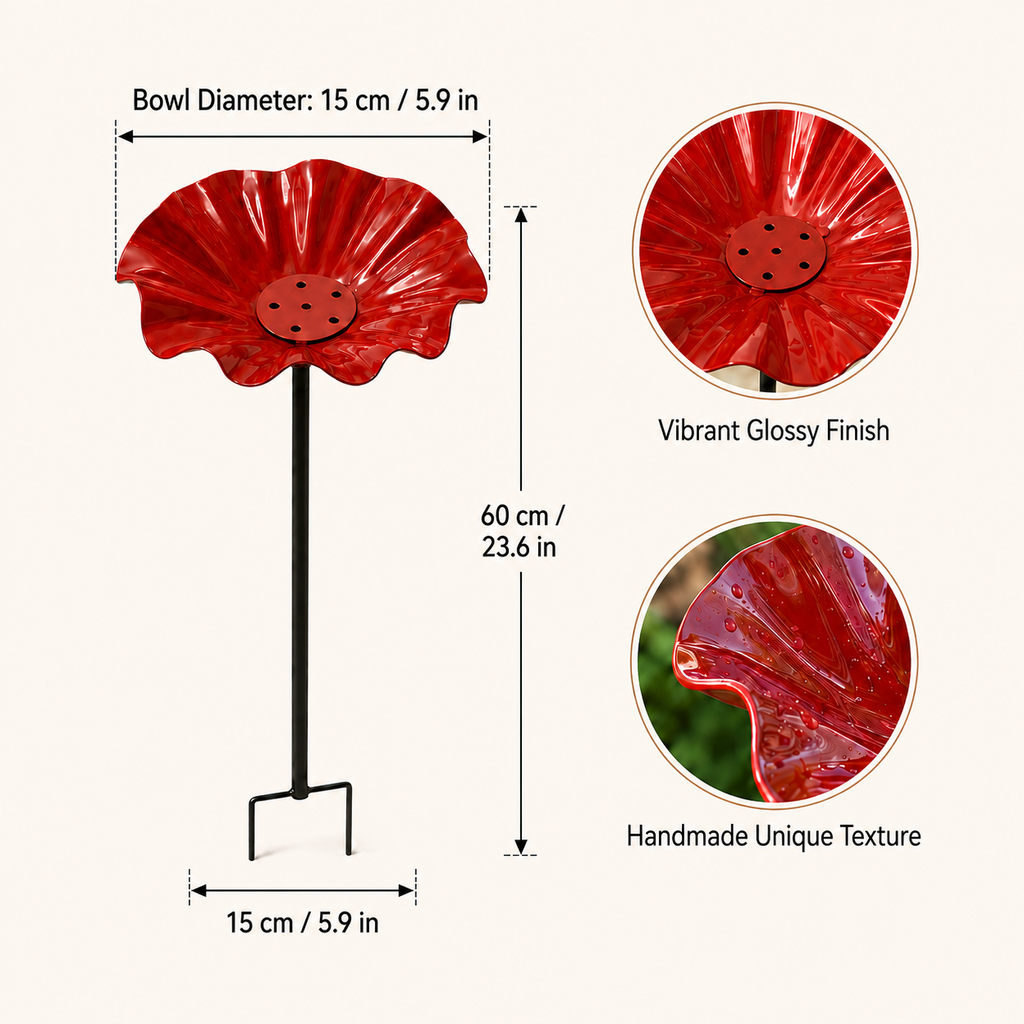 Handmade Metal Flower Bird Bath Garden Stake