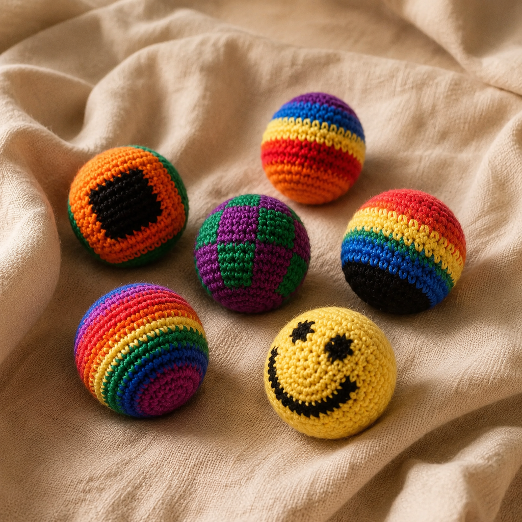 Handmade Crochet Hacky Sack Balls - Random Color Footbag Mix