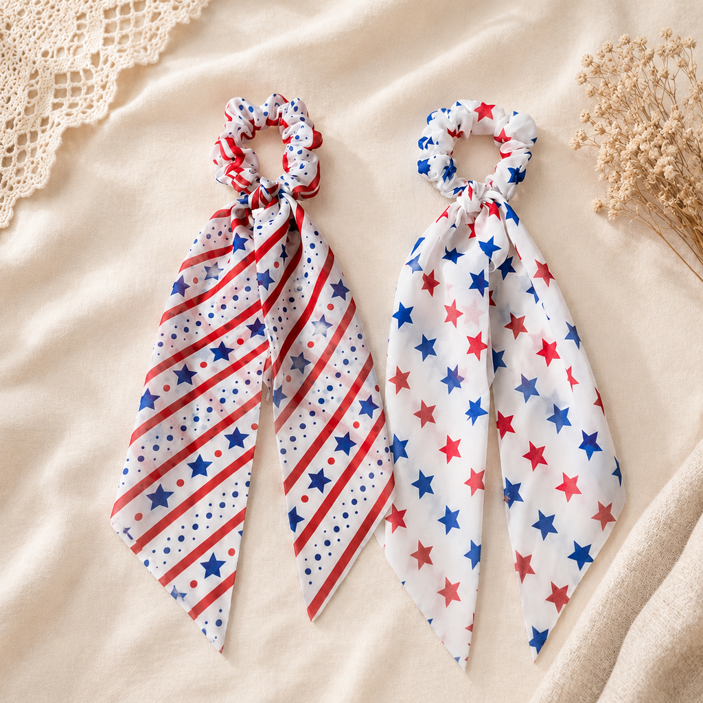Patriotic Scrunchie Hair Tie with Tails
