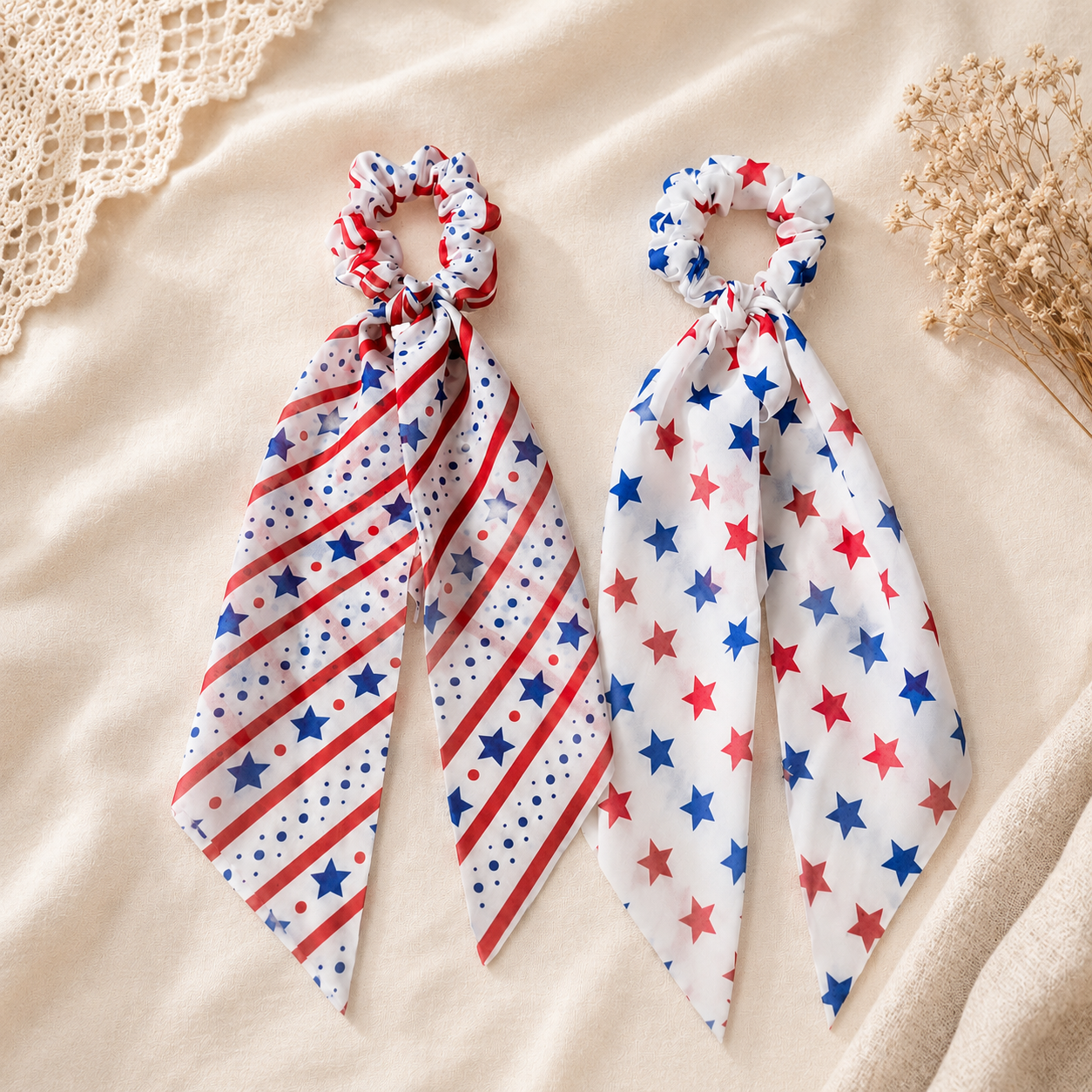 Patriotic Scrunchie Hair Tie with Tails