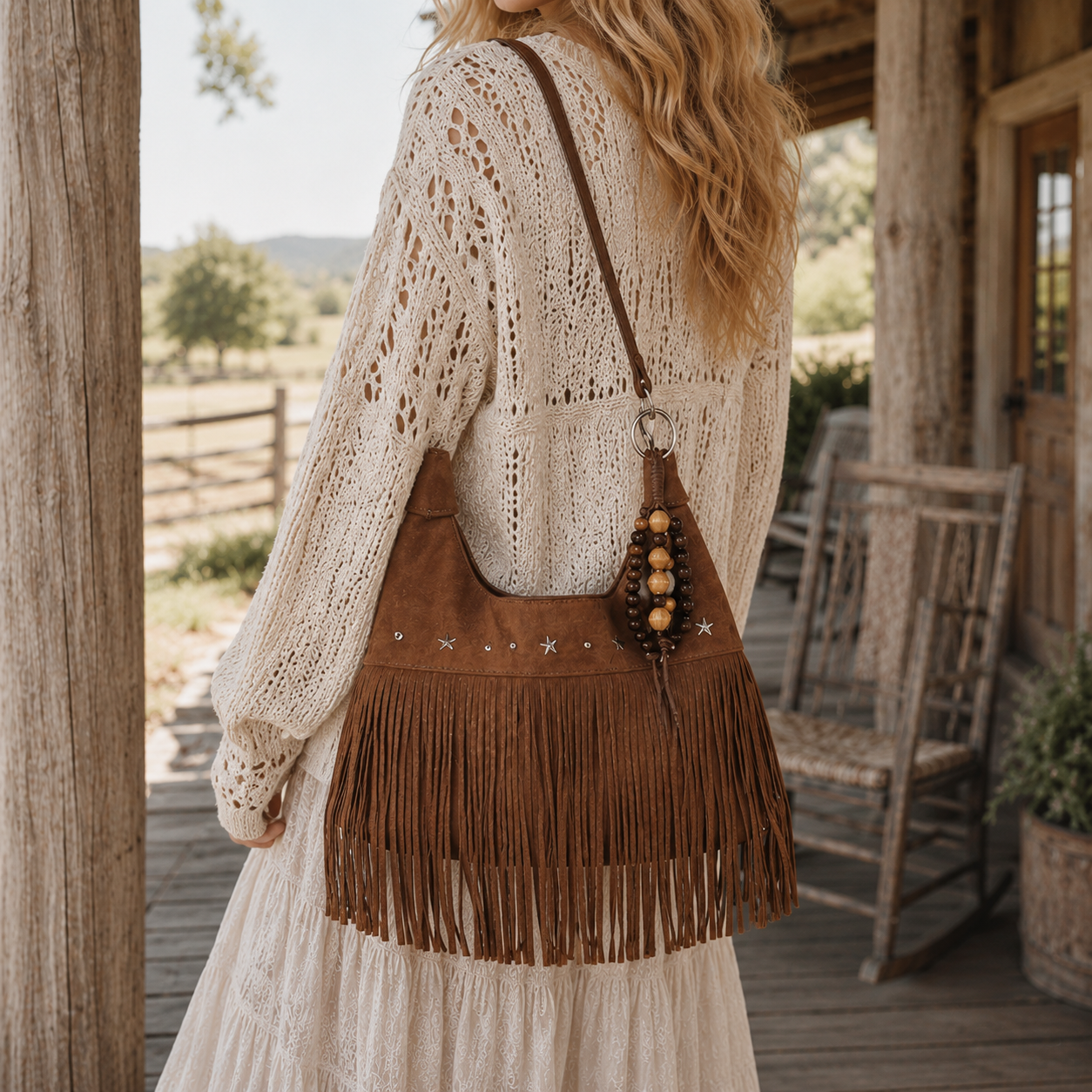 Western Boho Faux Suede Fringe Shoulder Bag