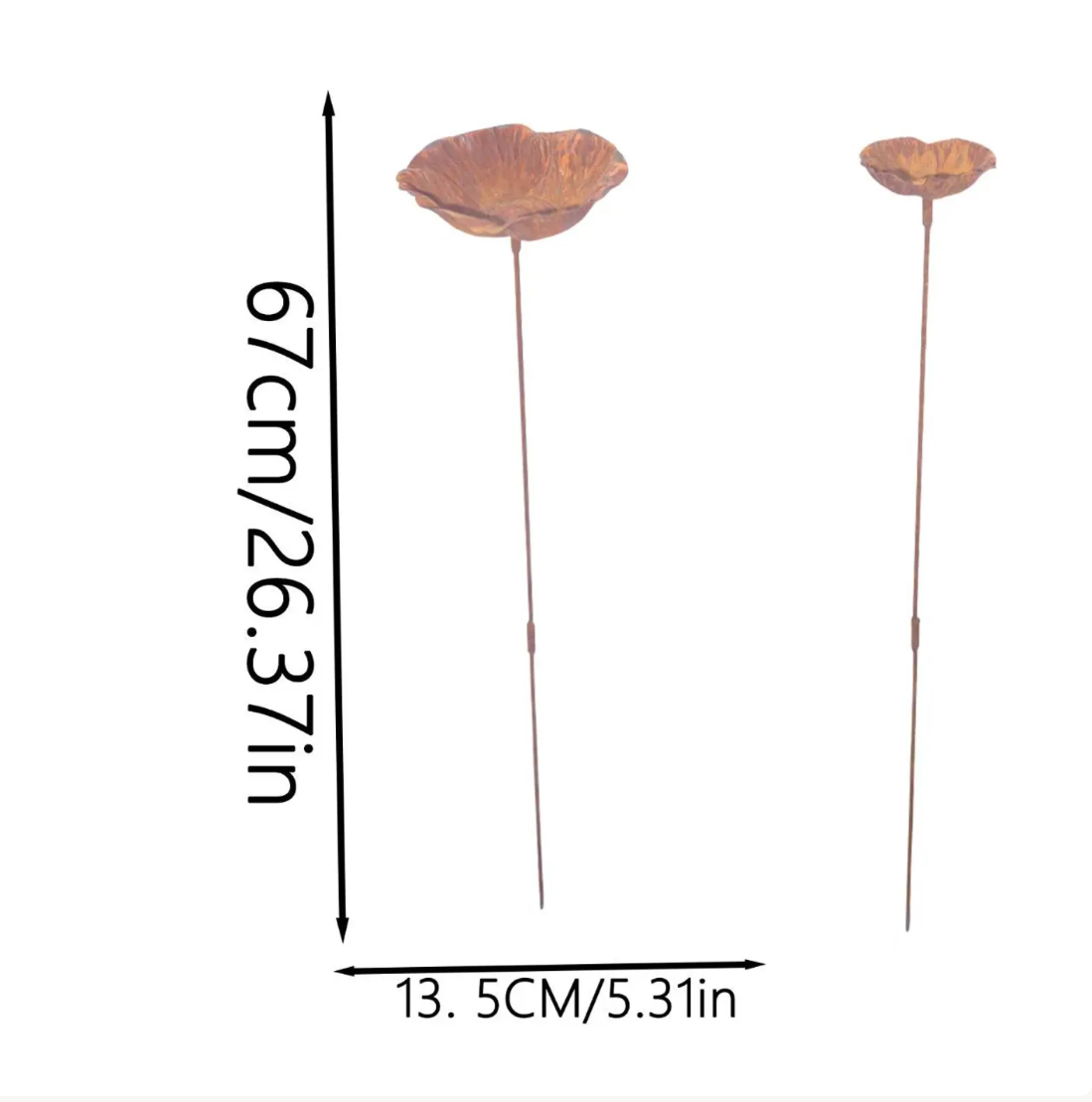 Rusted Metal Lotus Leaf Bird Bath Stake, Garden Flower Decor, Cottage Yard Sculpture