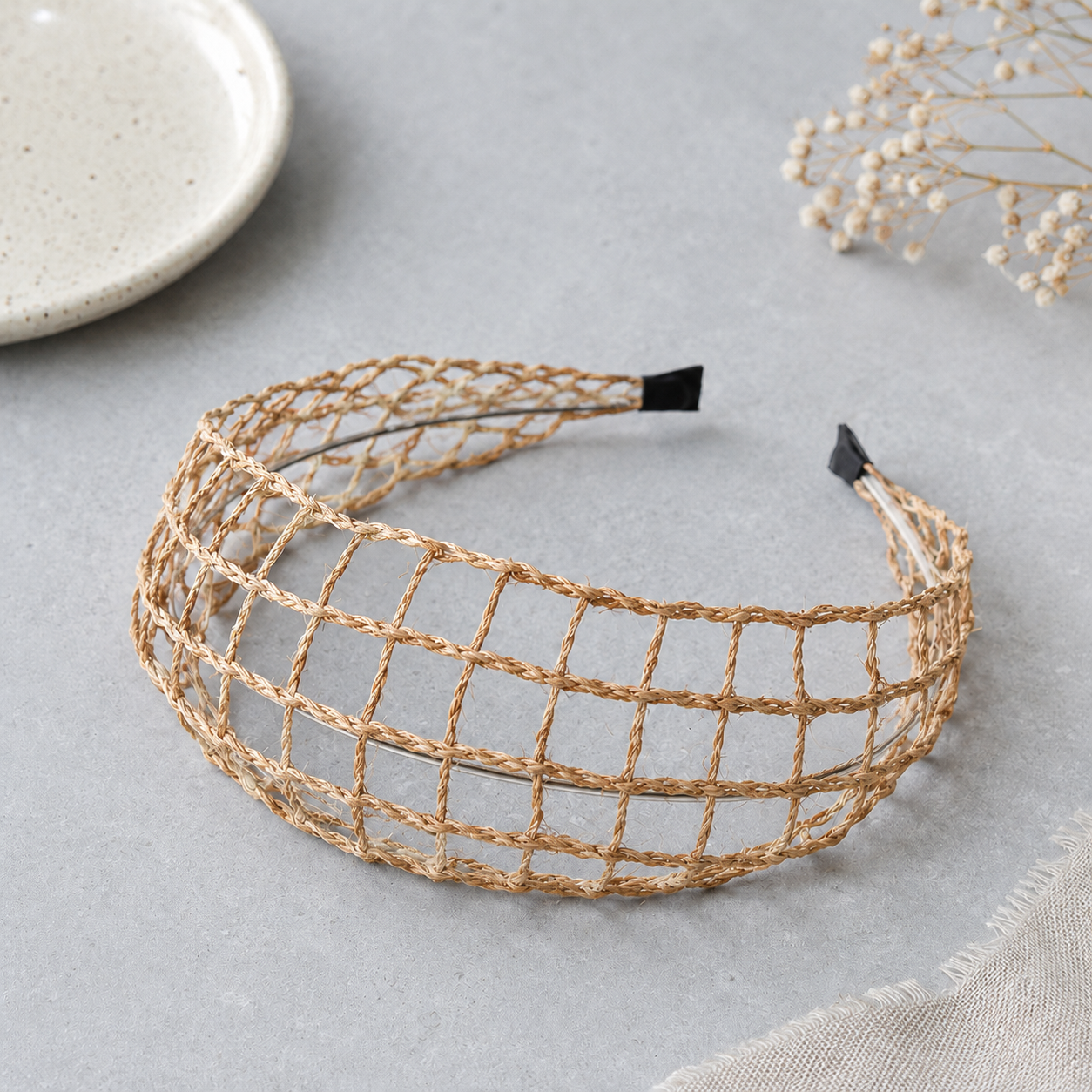 Handwoven Raffia Headband for Boho Summer Hair Styling