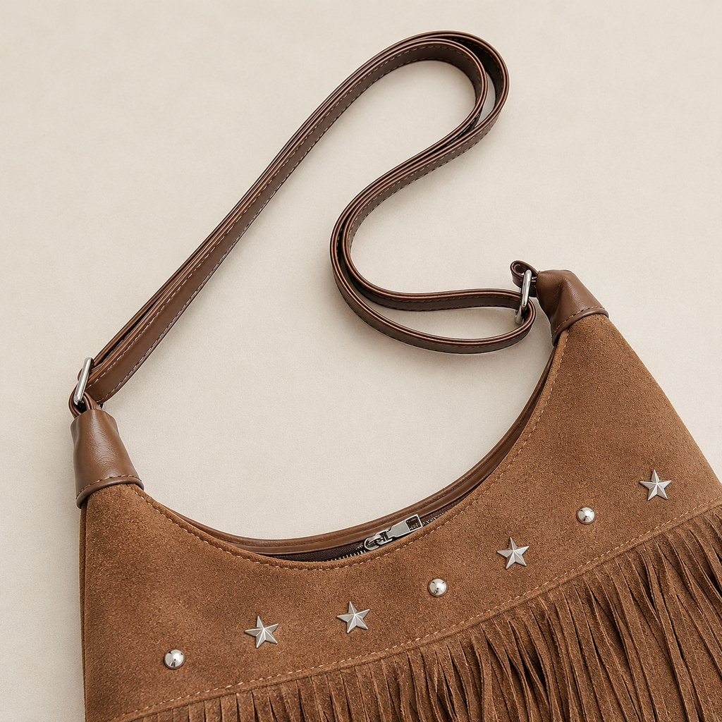 Western Boho Faux Suede Fringe Shoulder Bag