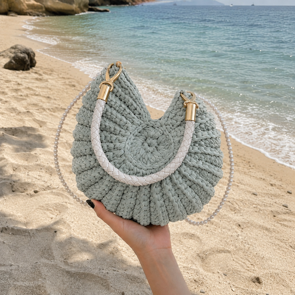 Woven Shell Crossbody Bag for Summer Getaways