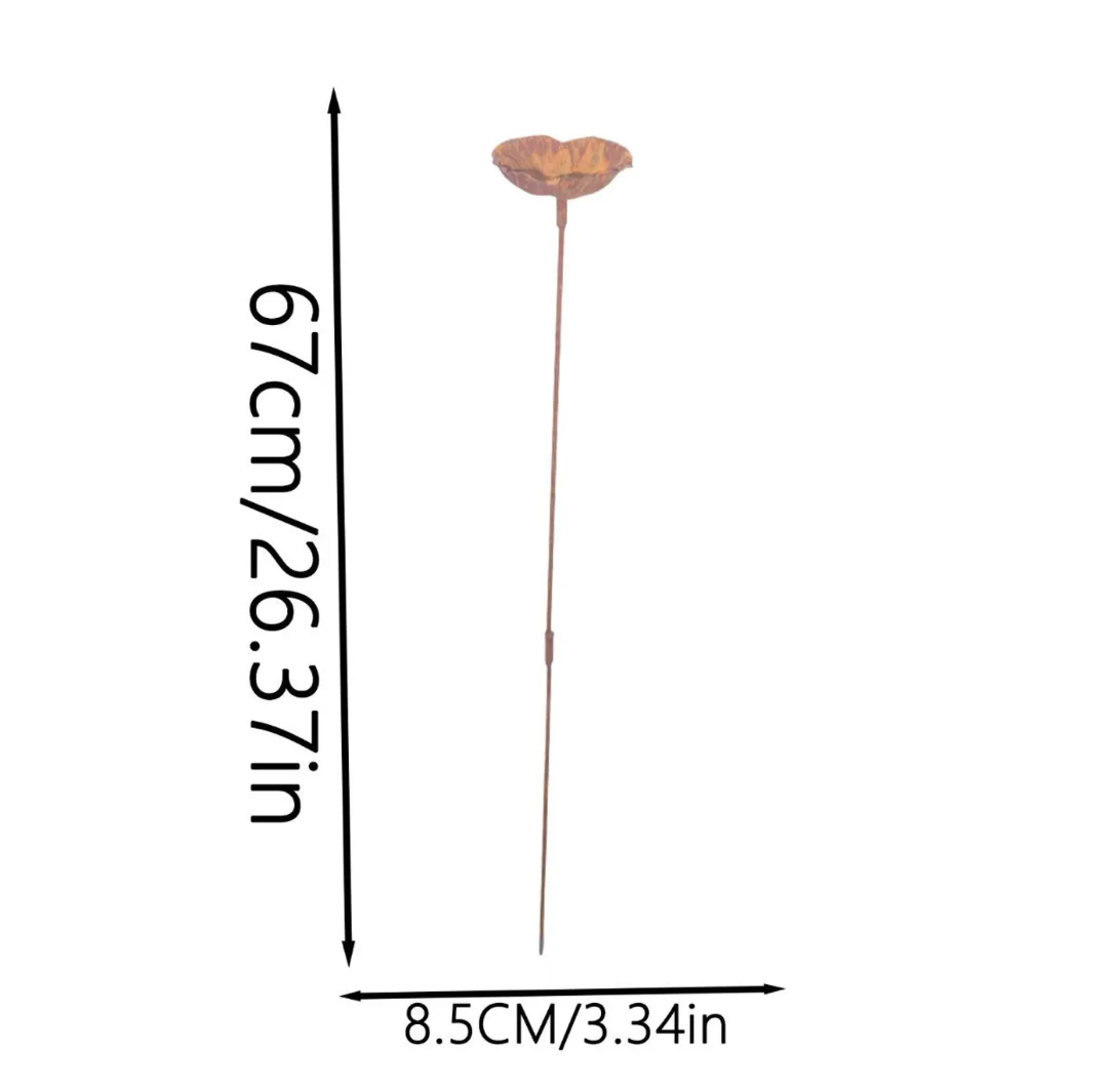 Rusted Metal Lotus Leaf Bird Bath Stake, Garden Flower Decor, Cottage Yard Sculpture